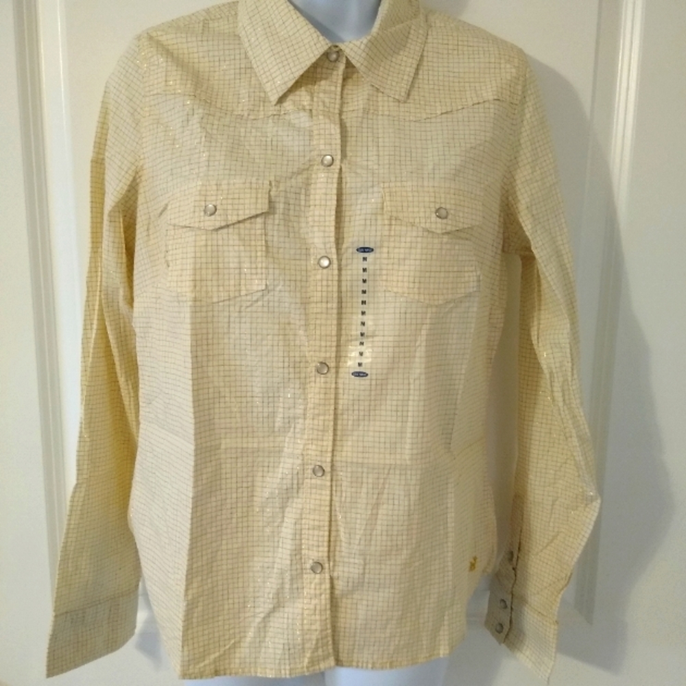 NEW Pearl Snap "Perfect Fit" Old Navy LS Shirt w Gold Shimmer Lady's Medium